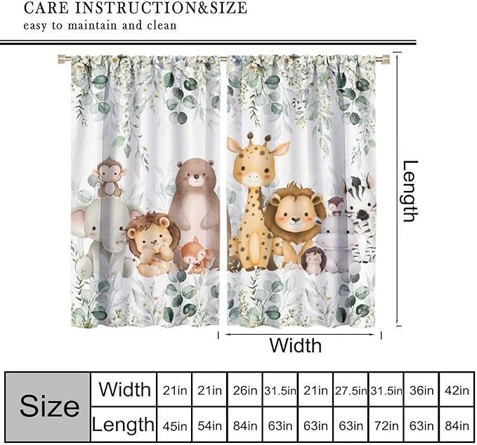 Kids Safari Animal Curtains Woodland Wildlife Jungle Animals Blackout Window Treatments for Boys Girls Bedroom Cute Cartoon Lion Nursery Children Drapes for Living Room W72xL63