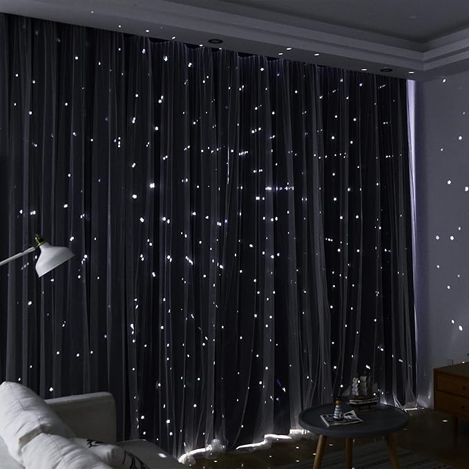 Kinryb Kids Star Cutout Blackout Curtains for Bedroom/Living Room,2 Free Tiebacks Sheer Overlay 72 Inches 2 Panel Set, Double Layer Curtains for Kids Room(W52xL72 Inches,Navy Blue 2 Pcs)