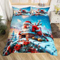 Cute Santa Claus Duvet Cover Set King Size,Winter Snow Cabin Rustic Farmhouse Bedding Set,Boys Girls Room Decor,Xmas Tree Merry Christmas Comforter Cover,White Quilt Cover,2 Pillowcases,No Comforter