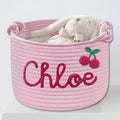 Personalized Dog Toy Basket Custom Dog Toy Box Rope Woven Basket with Pet's Name Dog Storage Organizer with Handles Cute Toy Bin for Cat Pink