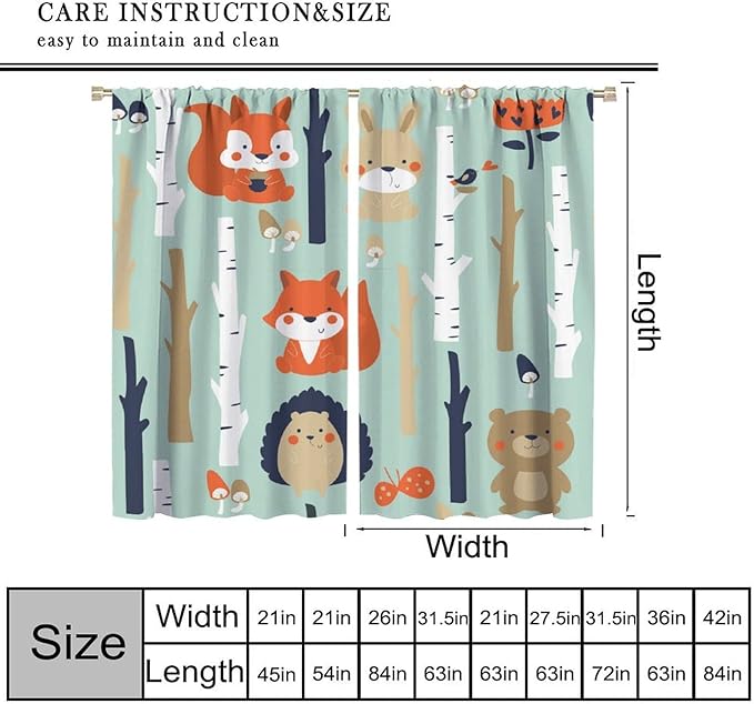 Cute Animals Curtains, Cartoon Fox Hedgehog Hare Forest Trees Window Treatments, Rod Pocket Thermal Insulated Drapes 2 Panel Sets for Kids Bedroom Nursery Classroom, 42" W X 45" L【Decor】