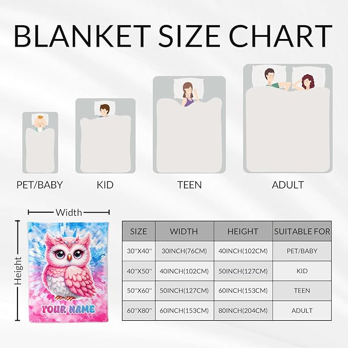 Girls Blanket Gifts - 50" x 60" Inches Custom Owl Throw Blankets for Women, Teens - Warm Furry Plush Throw for Sofa, Bed & Living Room