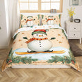 Manfei Christmas Kids Duvet Cover Set Queen Size, Cute Snowman Bedding Set for Boy Girl Room Decor, New Year Holly Leaf Print Comforter Cover, Lightweight Bedspread Cover, 2 Pillowcases, No Comforter