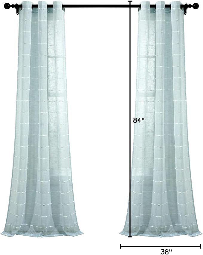 Lush Decor Farmhouse Textured Grommet Sheer Window Curtain Panel Pair, 38"W x 84"L, Blue