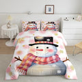 Feelyou Kids Merry Christmas Decorations Toddler Size Comforter Set Xmas Snowman Bedding Set Pink Quilt Set Soft Warm Lightweight Duvet Set
