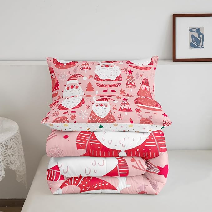 Feelyou Cute Santa Claus Bedding Set for Kids Boys Girls Twin Size Christmas Comforter Set Ultra Soft Winter Comforter Xmas Tree Duvet Quilt Bedroom Decor Christmas Decorations Quilt
