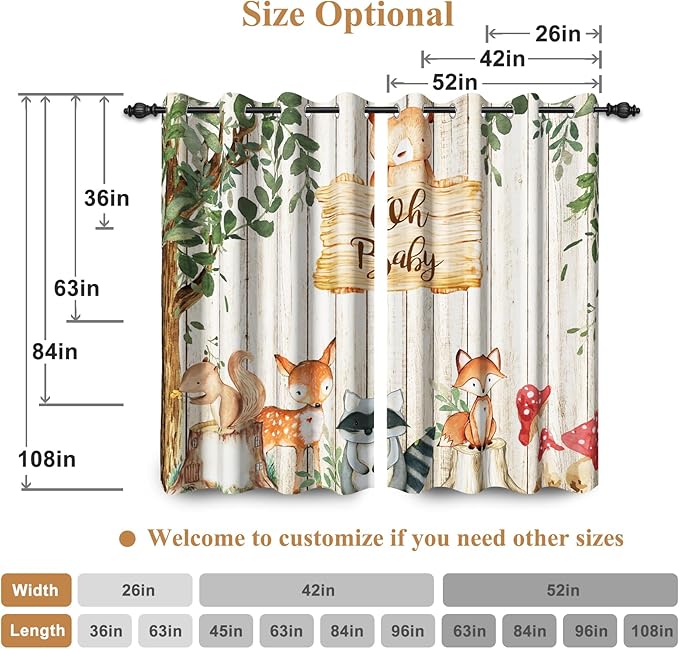 Renaiss 42 x 45 Inch African Safari Baby Curtains Grommet Blackout Window Curtain Planks Animals Tropical Tree Stump Fox Squirrel Mushrooms Print Window Treatment for Kids Boys Bedroom Decor 2 Panels