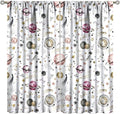 Kids Outer Space Curtains, Cartoon Galaxy Planet Universe Starry Starts Printed Window Drapes for Boys Girls Teens Bedroom Nursery 63" W X 72" L