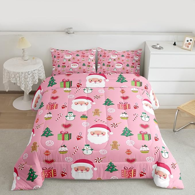 Feelyou Santa Claus Kids Comforter Set King Size Christmas Decor Bedding Set New Year Gift Duvet Quilt for Kids Boys Girls Bedroom Merry Christmas Decor Microfiber Ultra Soft Breathable
