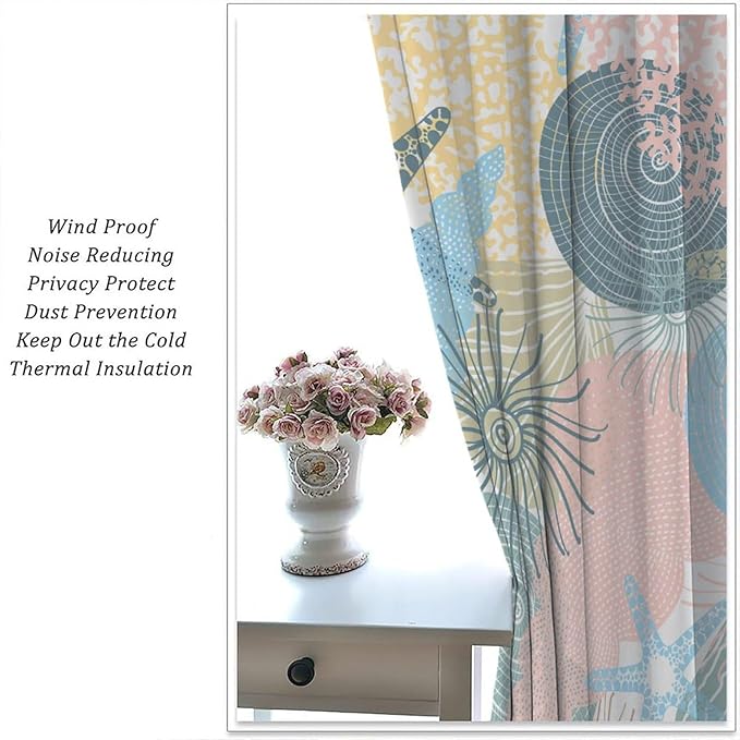 Nautical Blackout Curtain Beach Theme Starfish Seashell Nautical Rustic Ocean Sea Vintage Retro Coastal Summer Bedroom Set 2 Panels,63x63 Inches