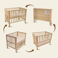 Portable Mini Baby Crib - Pine Wood Foldable 4-in-1 Baby Crib with Mattress,Portable Bedside Bassinet Sleeper,3 Adjustable-Height Baby Cribs for 0-18 Months,Unpainted