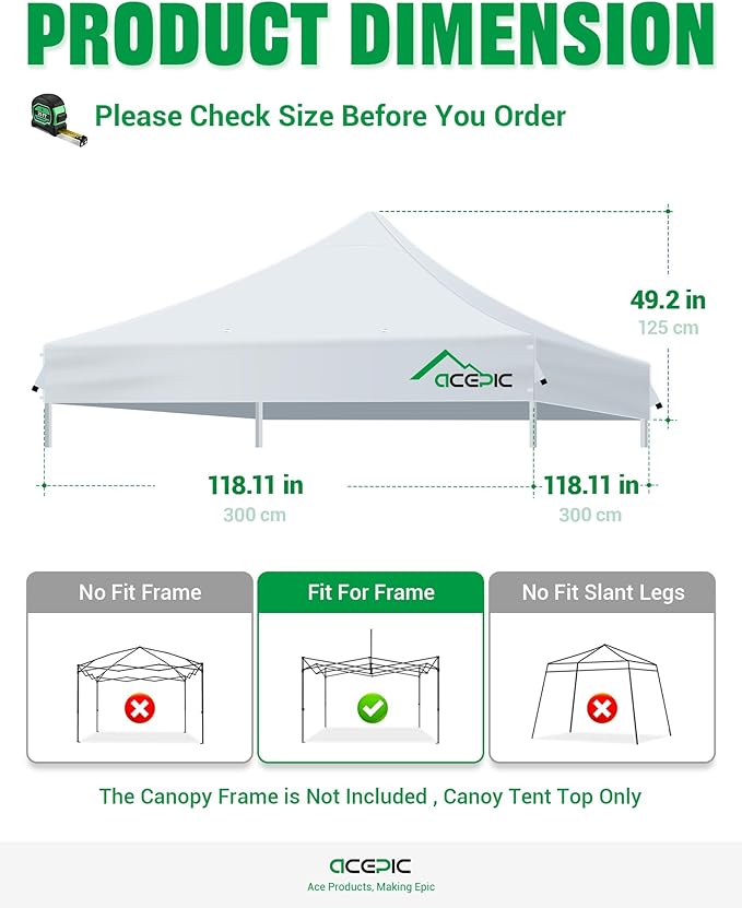 Heavy Duty 10x10 Canopy Replacement Top Cover with 8 Large Drainage Holes, Waterproof PU and 99% UV Resistant Fabric for Outdoor Events, Art Exhibition (Tent Top Only, Excluding Frame, Khaki)