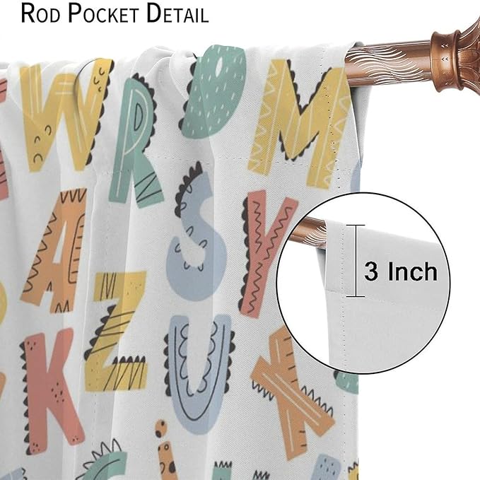 Kids Alphabet Letter Curtains Cute Funny Education Printed Curtain with Rod Pocket for Bedroom Living Room Home Decor Drapes Window Treatments 2 Panels Set 42" W X 63" L