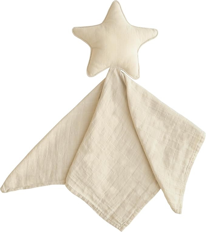 mushie Star Security Blanket | Baby Lovey | 100% Organic Muslin Cotton (Fog)