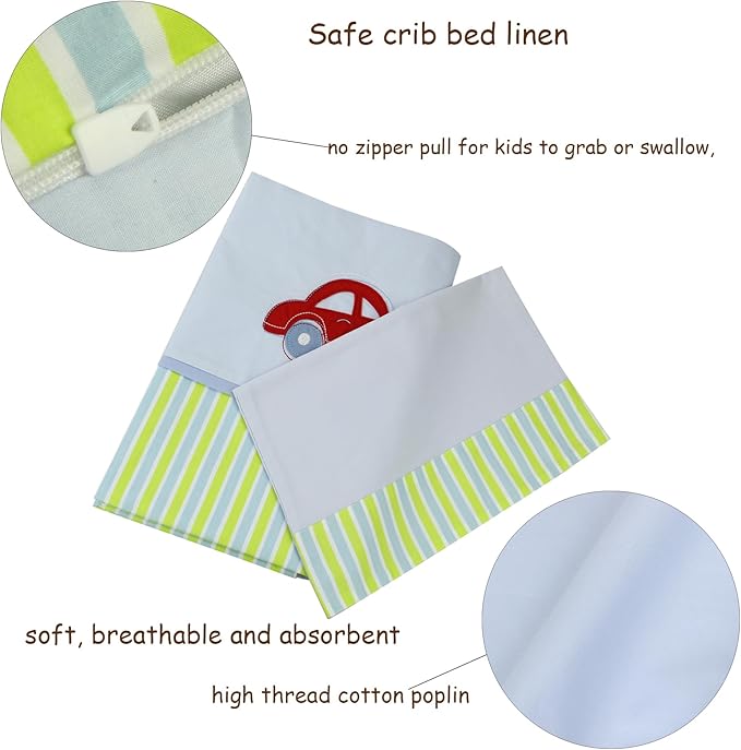 Baby Crib Bedding Set 2-Piece – 100% Cotton Poplin Toddler Crib Duvet Cover Set (40x48") with Embroidered Pillowcase (12x18"), Soft & Breathable Baby Quilt Cover, Infant Bed Linen, Machine Washable