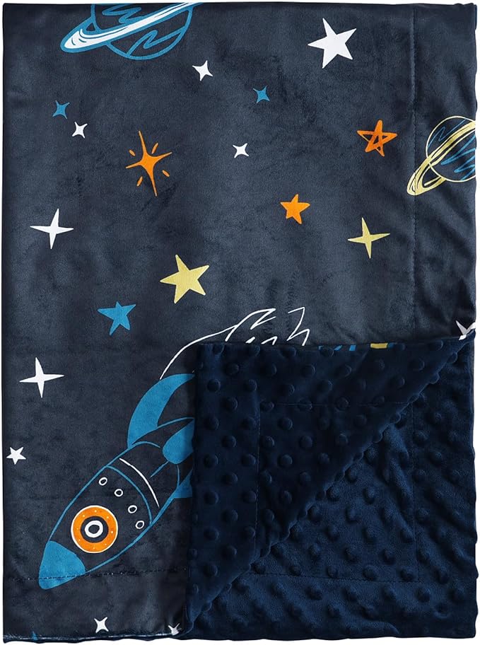 david's kids Micro Fleece Minky Baby Blanket for Boys with Double Layer and Soothing Raised Dots, Breathable and Soft Lightweight Receiving Blanket for Newborns, 50x60 Inches, Space