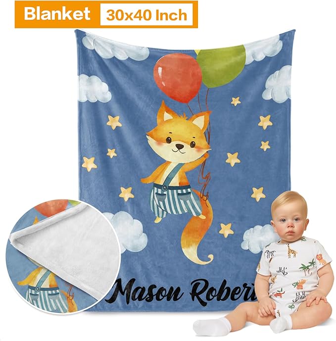 Custom Crib Bedding Set - Fox Design Personalized Name Baby Nursery Bedding 3 Pcs Set - Chic Soft Blanket, Sheet, Pillowcase for Newborns Boys Girls Gifts Color07