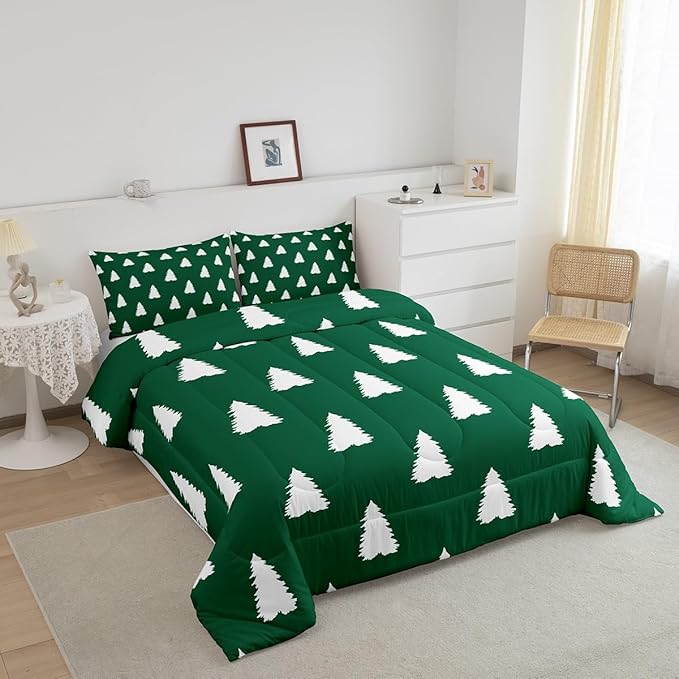 Feelyou Christmas Trees Bedding Set for Kids Boys Girls Toddler Size Xmas Comforter Set Ultra Soft Winter Xmas Comforter Holiday Decor Duvet Quilt Bedroom Decor Christmas Ornaments Quilt