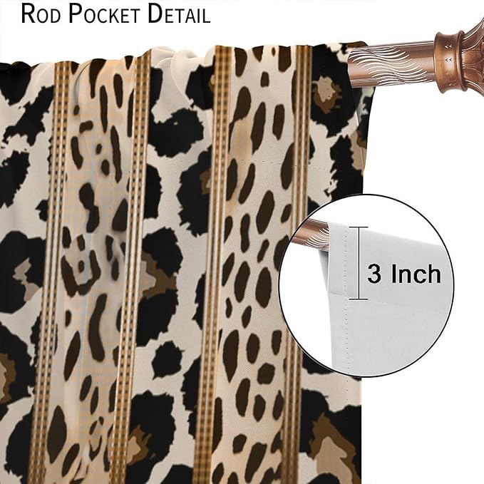 Leopard Curtains, Cheetah Wild Animal Geometric Stripe Wildlife Theme Window Drapes for Bedroom Living Room 42" W X 54" L