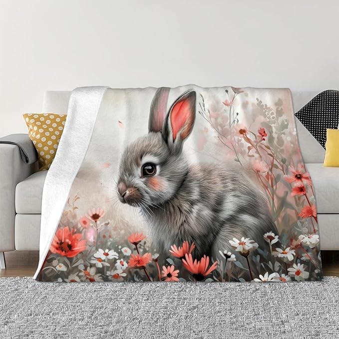 Tijuboni Rabbit Bunny Throw Blanket Rabbit Gifts for Girls Boys Women Men Kids Adults Soft Flannel Fleece Blanket for Couch Sofa Bed Home Decor 50"x60"