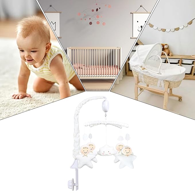 Mobile for Crib Nursery – Plush Ba-by Crib Mobile, Wind-Up Cradle Mo-Bile with High Contrast Music Box | Nursery Bed & Cradle Hanging Decoration for Room