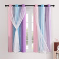 XiDi Blackout Curtains for Girls Bedroom Double Layer with Sheer Overlay Princess Rainbow Curtains for Kids Room Decor Pink Purple Star Short Window Living Room (42x54 Inches, 2 Panels)