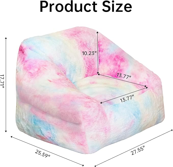 Bean Bag Chairs for Kids, 27" Modern Rainbow Colors Beanbag Sofa with Sponge Filling & Comfy Soft Faux Fur, Kids Teens Bean Bags Chair Sofa for Bedroom, Living Room, Set of 2(Colorful)