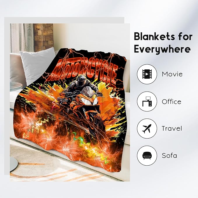 Blanket for Boys Motorcycle Blankets Gifts for Car Lovers, 30"x40" Warm Cozy Flannel Throw for Couch Sofa