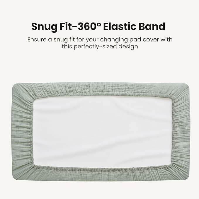 Konssy Waterproof Muslin Changing Pad Cover 2 Pack, Quilted Cotton Fitted Diaper Changing Table Cover, Soft Changing Pad Sheets for Girls Boys (Leafy,Green)