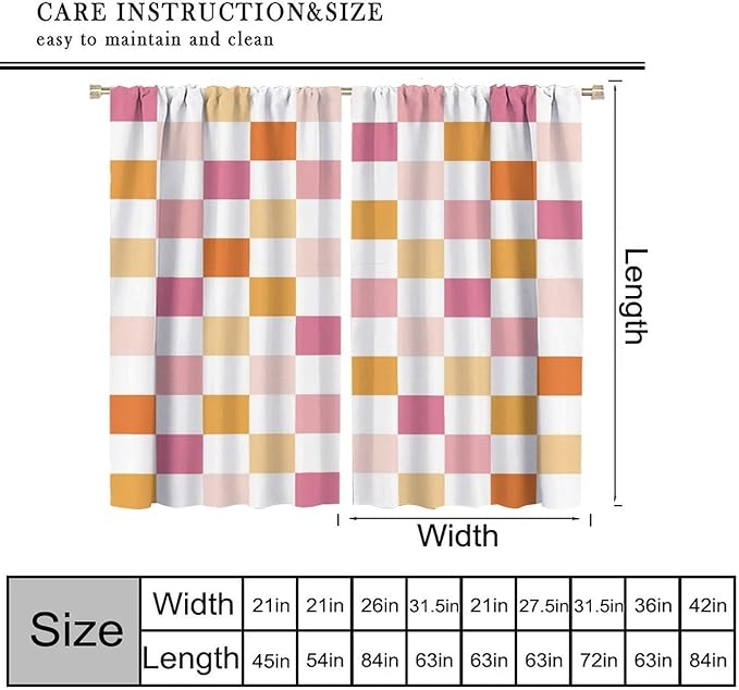 Pink Checkered Curtains,70s Vintage Twisted Checkered Window Drapes Colorful Groovy Trendy Wavy Hippie Grid Print Window Treatments for Kids Girls Bedroom Living Room 63" W X 63" L