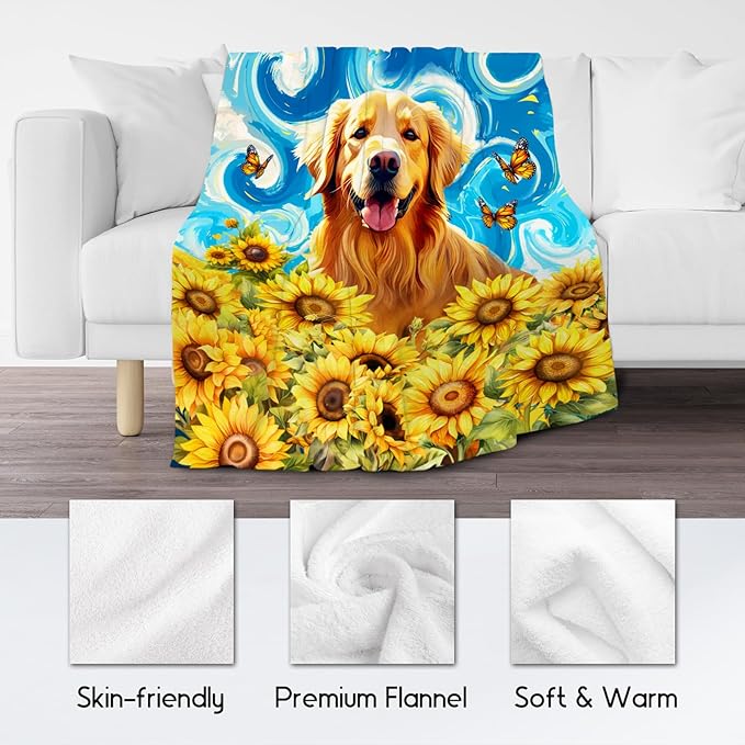 Golden Retriever Blankets for Boys/Girls/Women/Men - Dog Blanket for Dog Lovers - Soft Cozy Lightweight Sunflower Throws Gifts - 50"x60"