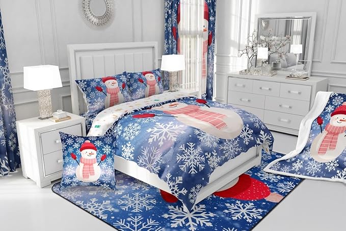 Feelyou Christmas Kids Comforter Set Twin Size Snowman Purple Blue Gradient Bedding Set Xmas Snowflakes Duvet Quilt for Kids Boys Girls Bedroom Winter Snow Decor Microfiber Ultra Soft Breathable