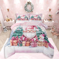 Feelyou Pink Christmas Comforter Set All Season Santa Claus Bedding Set with 1 Pillow Cases Cute Snowflake Kids Twin Bedclothes Merry Christmas Tree and Snowman Decor Duvet Quilt Soft