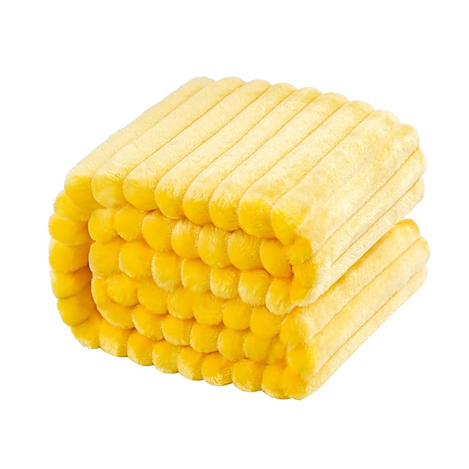 NTBAY Plush Flannel Oversized Baby Blanket, 50X60 Inches Soft and Warm Toddler Blanket with Striped Texture Nursery Bed Blanket for Stroller, Crib, Travel, Baby Gift, 50"x60", Yellow