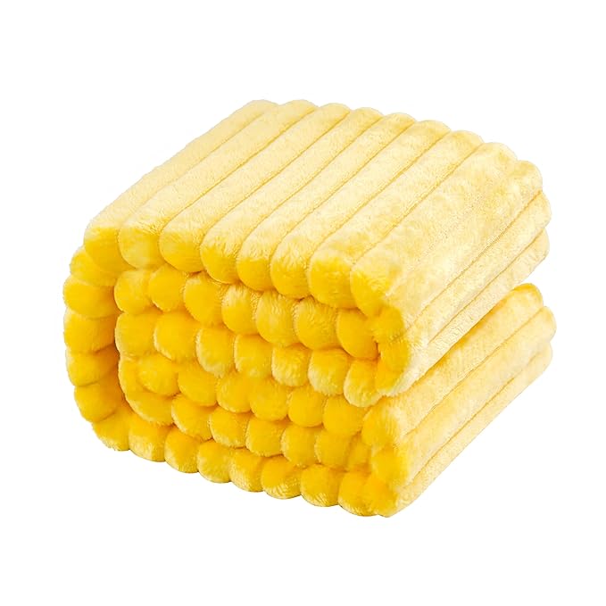 NTBAY Plush Flannel Twin Bed Blanket, 60X80 Inches Soft and Warm Lightweight Blanket with Striped Texture Bed Blanket for Couch Sofa Bed All Seasons, 60"x80", Yellow