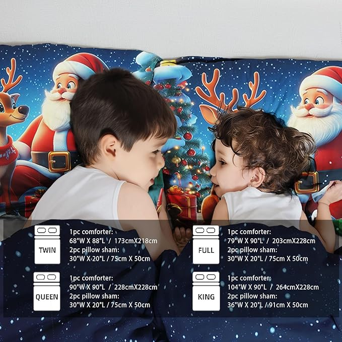 Raphus cucullatus Christmas Bedding Queen,Christmas Comforter Set,Santa Claus Decor Holiday Bedding Winter Quilt,Santa Claus Comforter Set,Snowflake Navidad Quilt Set,Cute Reindeer Quilt