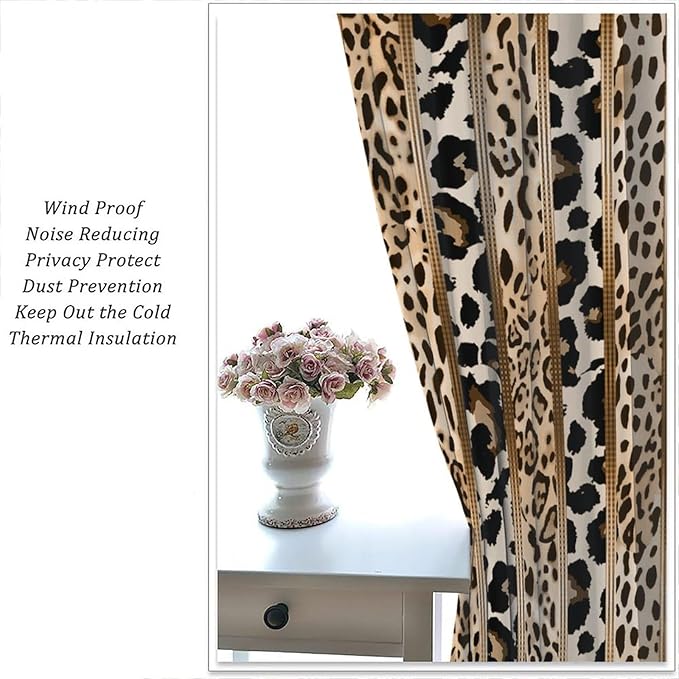 Leopard Curtains, Cheetah Wild Animal Geometric Stripe Wildlife Theme Window Drapes for Bedroom Living Room 55" W X 63" L