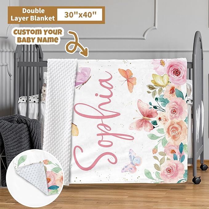 Custom Baby Crib Bedding Set, 3 Pcs Personalized Nursery Bedding Set with Name, Soft Baby Bedding Crib Sets with Blanket - Toddler Crib Sets for Girls Boys, Infant Newborn Gifts, Pink Animals