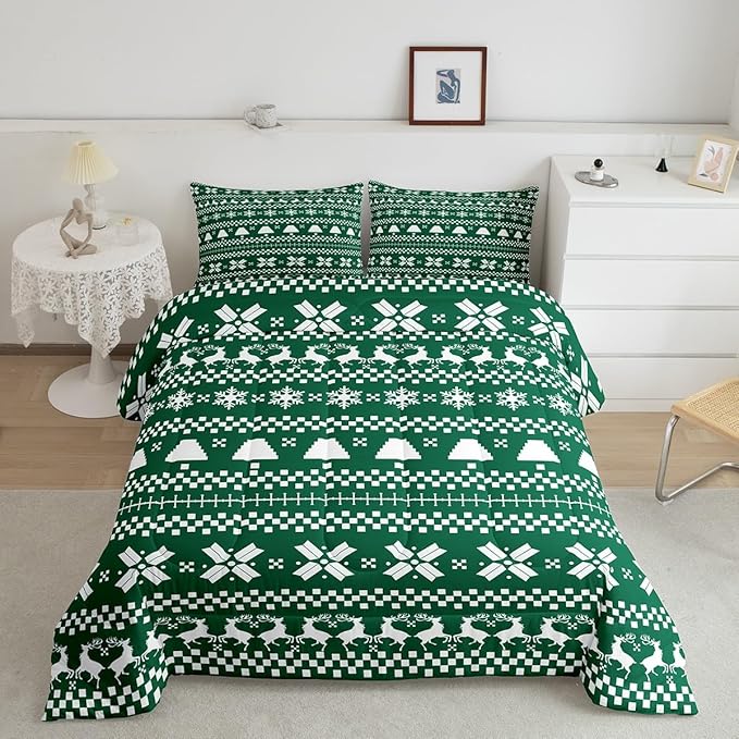 Feelyou Christmas Bedding Set for Kids Boys Girls King Size Xmas Deer Elk Decor Comforter Set Ultra Soft Xmas Snowflake Comforter Winter Duvet Quilt Bedroom Decor Christmas Decor Quilt