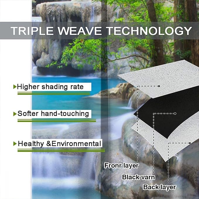 Forest Waterfall Blackout Curtains, Spring Nature Theme Natural Scenery Mountain Scenery Rod Pocket Window Drapes, for Bedroom Living Room 55" W X 63" L