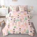 Erosebridal 7Pcs Pink Christmas Comforter Set King Size,Christmas Nutcracker Bedding Set,Dreamy Castle Princess Bed in A Bag,Xmas Galaxy Snow Quilt with Flat Fitted Sheet for Kids Boys Girls