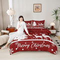 Merry Christmas Kids Comforter Set King Size,Deer Elk Pine Trees Bedding,Girls Boys Adults Bedroom/Xmas Cabin Decor,Snowflake Romantic Down Comforter,Rustic New Year Red Duvet Insert,2 Pillowcases