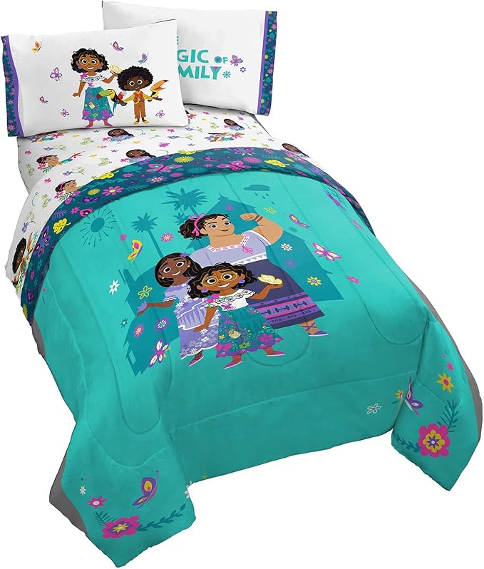 Jay Franco Disney Encanto Sister Magic 5 Piece Full Bed Set - Includes Reversible Comforter & Sheet Set - Super Soft Fade Resistant Polyester (Official Disney Product)