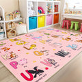 Kids Rugs for Playroom, 7x9 Feet Educational Rug for Learn The ABC Alphabet, Soft Machine Washable Non-Slip Cute Cartoon Animals Carpet for Classroom Toddler Nursery Kids Room Decor, Pink