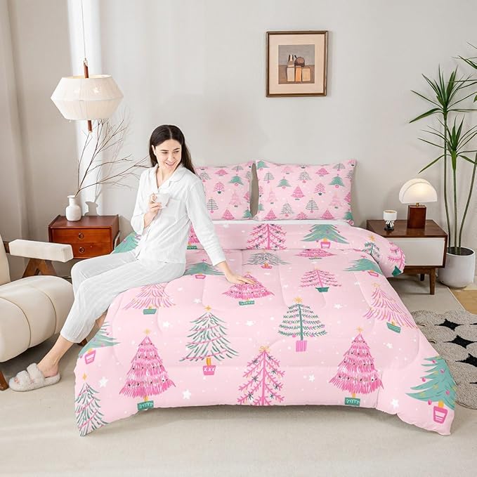 Feelyou Xmas Comforter Set King Size Christmas Tree Bedding Set for Kids Boys Girls Christmas Decor Duvet Quilt New Year Gift Bedroom Decor Microfiber 3 Pcs with 2 Pillow Cases