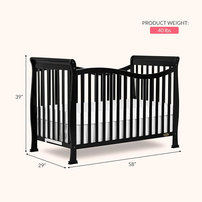 Dream On Me Violet 7 in 1 Convertible Life Style Crib in Black, Greenguard Gold Certified 58x29x39 Inch (Pack of 1)