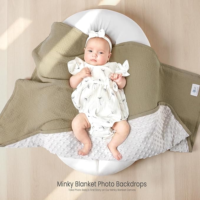 lulumoon Baby Blankets for Newborn Unisex: Thermal Minky Dotted Backing - Muslin Receiving Blanket for Baby Essential & Registry Gift 30"x40"(Olive)