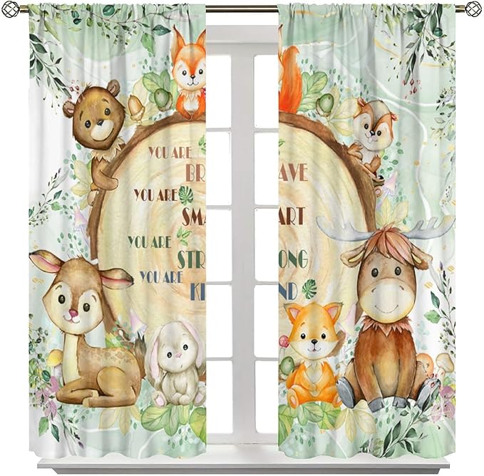 Kids Safari Animal Curtains Cute Watercolor Wildlife Jungle Window Treatments for Boys Girls Bedroom Inspirational Motivational Quotes Nursery Children Drapes for Living Room W42xL54(Decor)