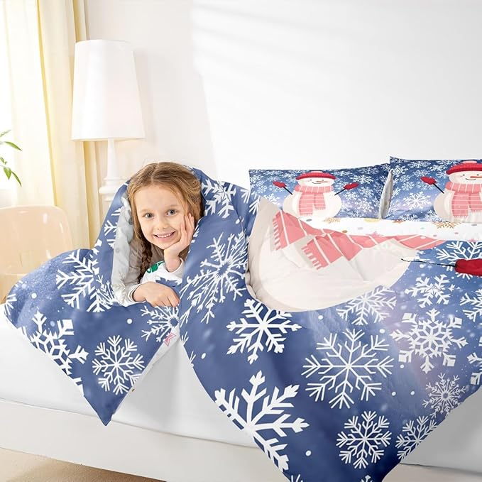 Feelyou Christmas Kids Comforter Set Full Size Snowman Purple Blue Gradient Bedding Set Xmas Snowflakes Duvet Quilt for Kids Boys Girls Bedroom Winter Snow Decor Microfiber Ultra Soft Breathable