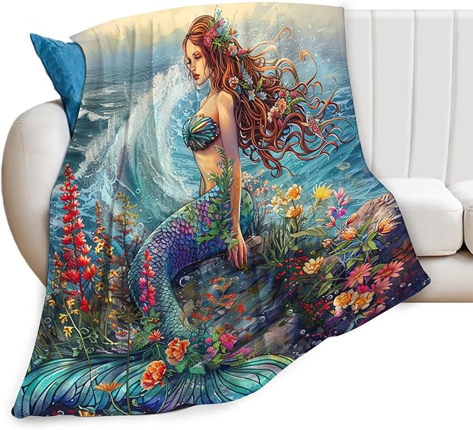 Tijuboni Mermaid Throw Blanket Mermaid Gifts for Girls Women Boys Men Kids Adults Soft Flannel Fleece Blanket for Couch Sofa Bed Home Decor 60"x80"